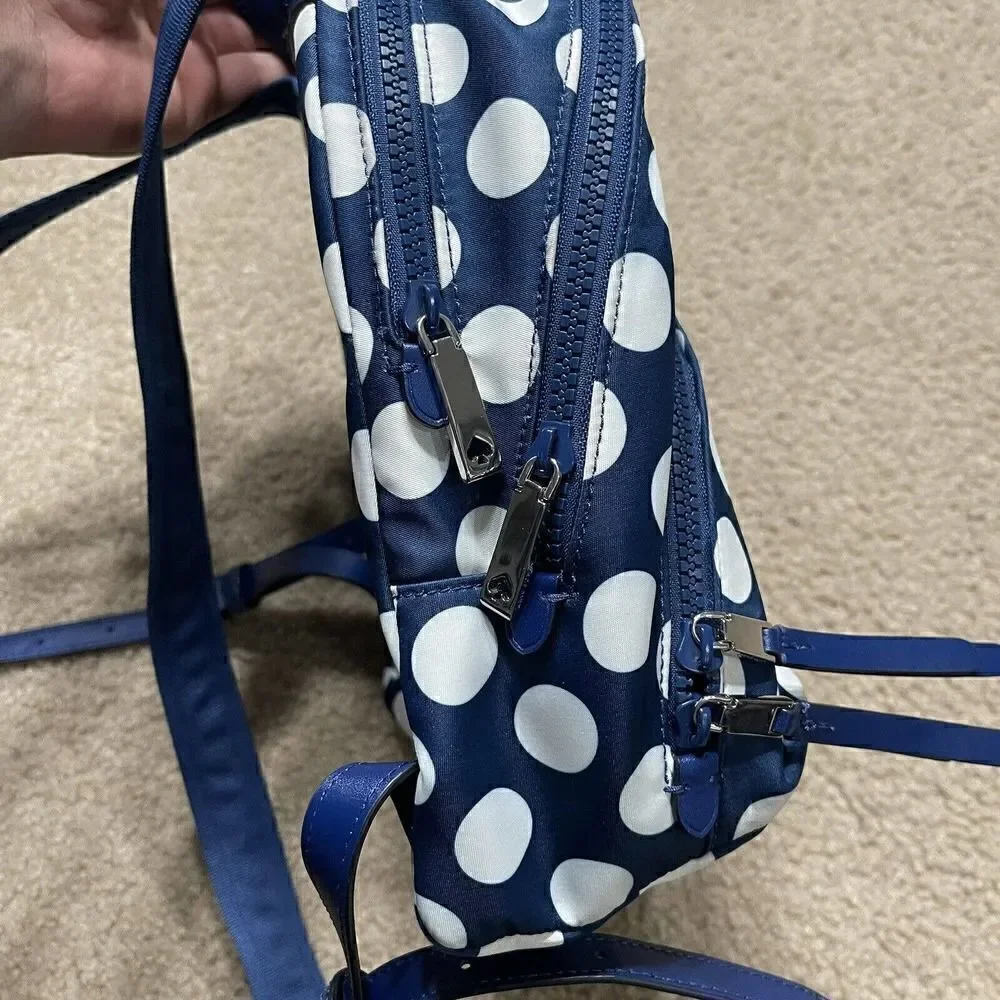 Kate Spade Polka Dot Karissa Nylon Seaside Medium Backpack Blue 3-Compartment